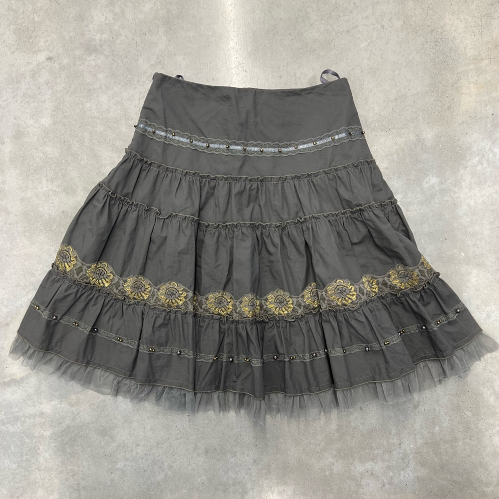 Chic Charcoal Skirt with Gold Detailing